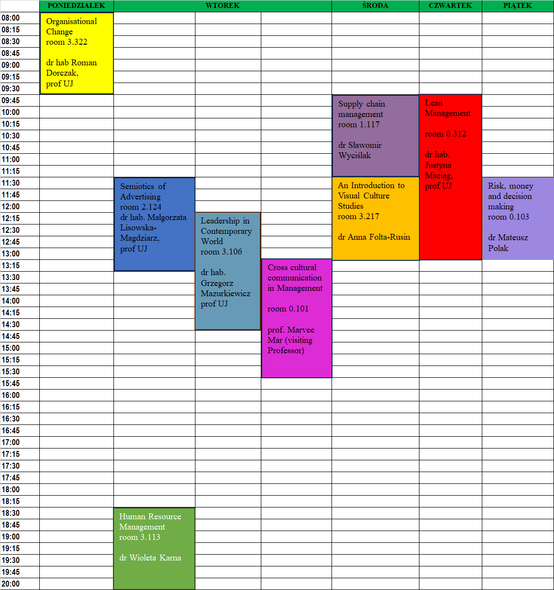 Class schedule for the summer semester 2023/24 